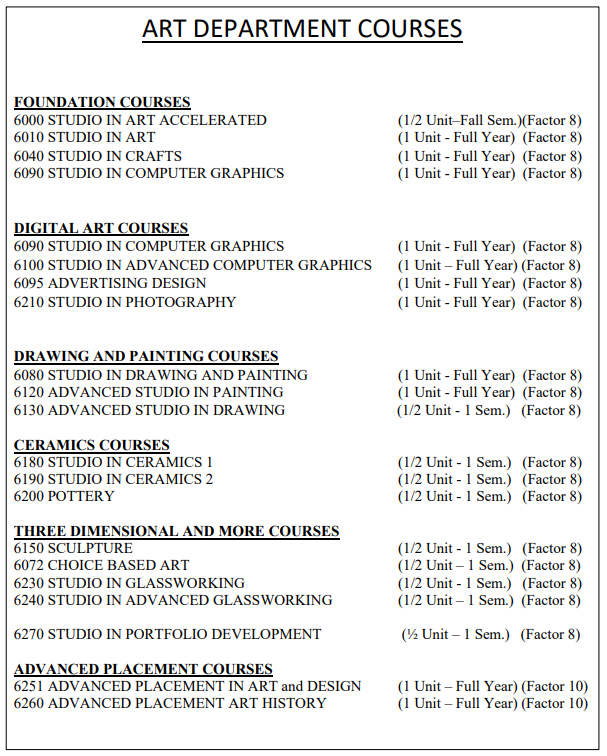 ART COURSES AVAILABLE